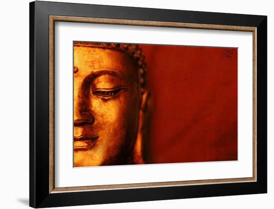 Buddha Face & Red Background-null-Framed Art Print