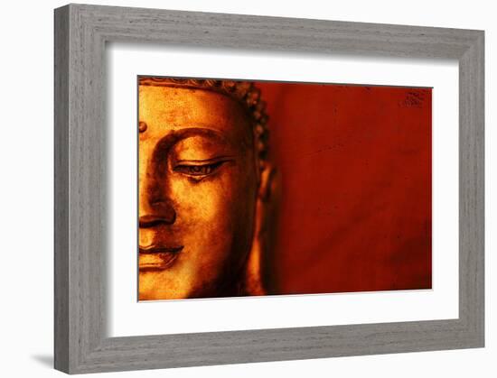 Buddha Face & Red Background-null-Framed Art Print