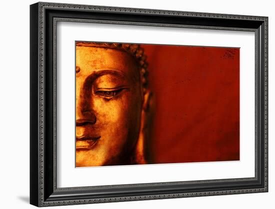 Buddha Face & Red Background-null-Framed Art Print