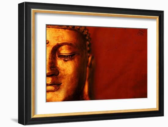 Buddha Face & Red Background-null-Framed Art Print