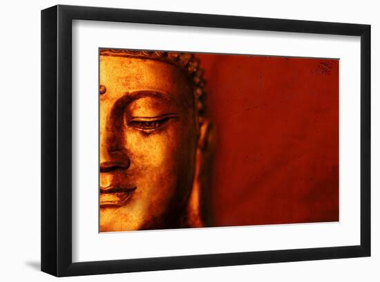 Buddha Face & Red Background-null-Framed Art Print