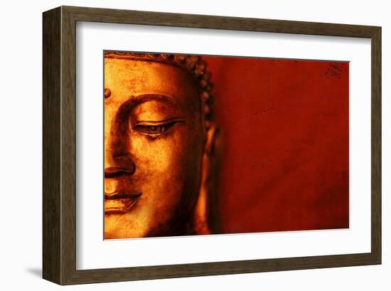 Buddha Face & Red Background-null-Framed Art Print