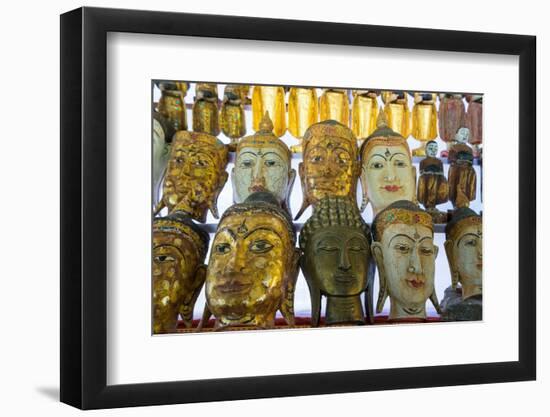 Buddha masks on display at shop, Mandalay, Myanmar (Burma)-Jan Miracky-Framed Photographic Print