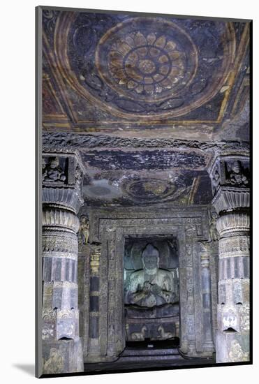 Buddha statue and painting in the Ajanta Caves, UNESCO World Heritage Site, Maharashtra, India, Asi-Alex Robinson-Mounted Photographic Print