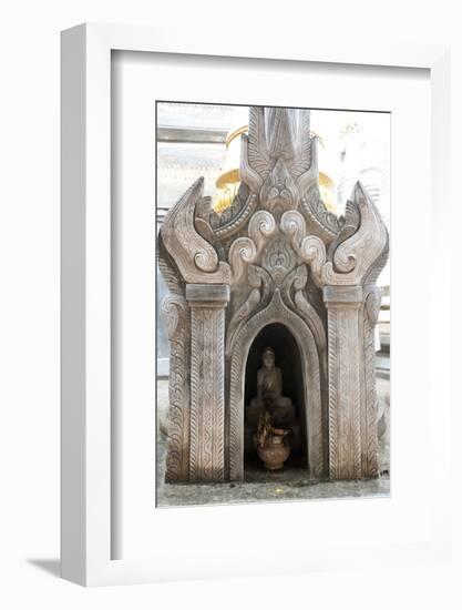 Buddha Statue and Water Pot Left by Buddhist Devotee Inside Shrine-Annie Owen-Framed Photographic Print