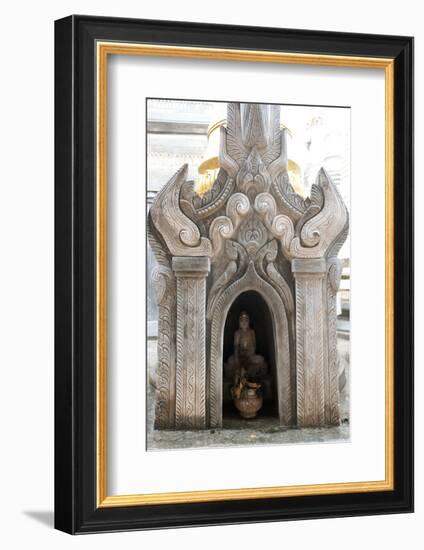 Buddha Statue and Water Pot Left by Buddhist Devotee Inside Shrine-Annie Owen-Framed Photographic Print