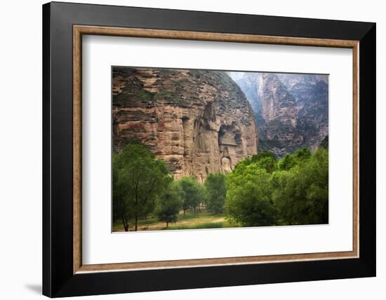 Buddha Statue. Cliff Carving Binglin Si Bright Spirit Buddhist Temple Lanzhou, Gansu, China-William Perry-Framed Photographic Print