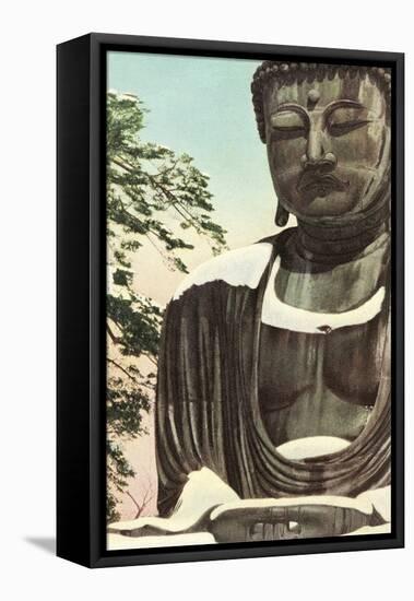 Buddha Statue in Snow-null-Framed Stretched Canvas