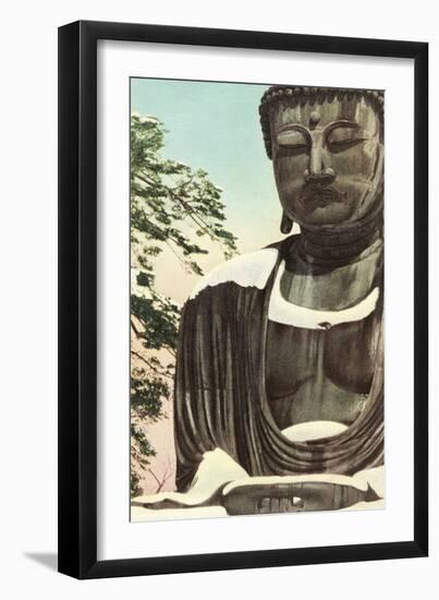 Buddha Statue in Snow-null-Framed Art Print