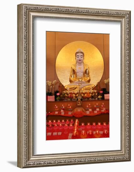 Buddha statue on main altar in Buddha Hall, Fo Guang Shan Temple, Geneva, Switzerland-Godong-Framed Photographic Print