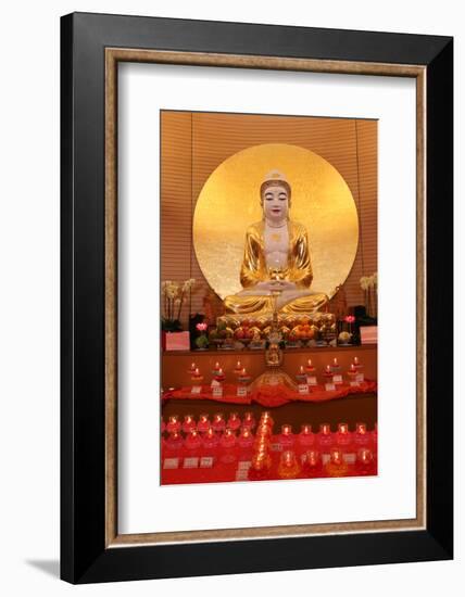 Buddha statue on main altar in Buddha Hall, Fo Guang Shan Temple, Geneva, Switzerland-Godong-Framed Photographic Print