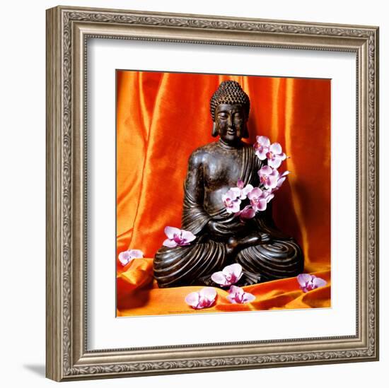 Buddha with Flowers-Stephane De Bourgies-Framed Art Print