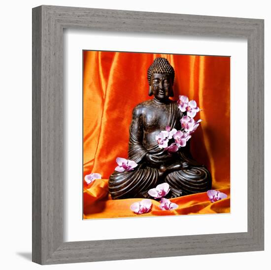 Buddha with Flowers-Stephane De Bourgies-Framed Art Print