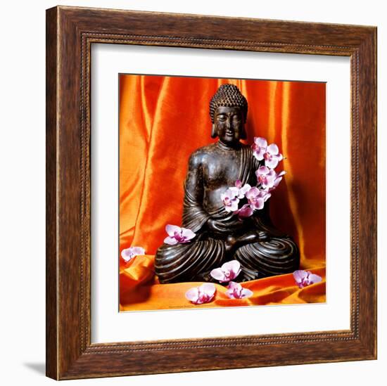 Buddha with Flowers-Stephane De Bourgies-Framed Art Print