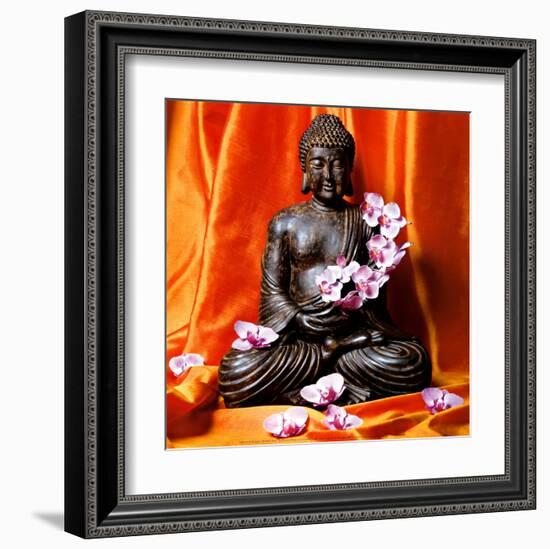 Buddha with Flowers-Stephane De Bourgies-Framed Art Print