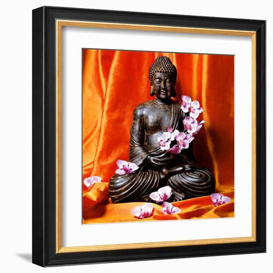 Buddha with Flowers-Stephane De Bourgies-Framed Art Print