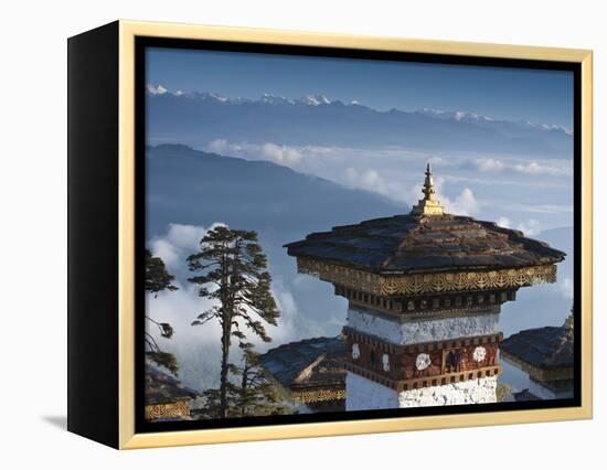 Buddhist Chorten, Dochula Pass, Himalayan Mountain Range in Distance, Bhutan, Asia-Kim Walker-Framed Premier Image Canvas