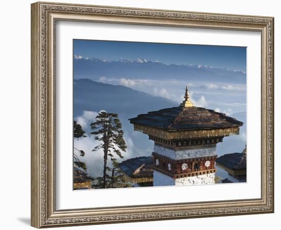 Buddhist Chorten, Dochula Pass, Himalayan Mountain Range in Distance, Bhutan, Asia-Kim Walker-Framed Photographic Print