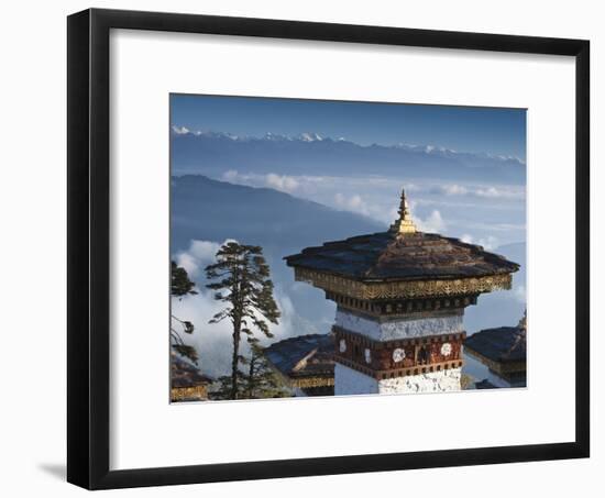 Buddhist Chorten, Dochula Pass, Himalayan Mountain Range in Distance, Bhutan, Asia-Kim Walker-Framed Photographic Print