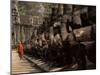 Buddhist Monk Approaching South Gate, Angkor Thom, Angkor, Cambodia, Indochina-Andrew Mcconnell-Mounted Photographic Print