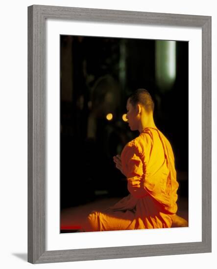 Buddhist Monk at Morning Prayer, Marble Temple, Bangkok, Thailand-Paul Souders-Framed Photographic Print