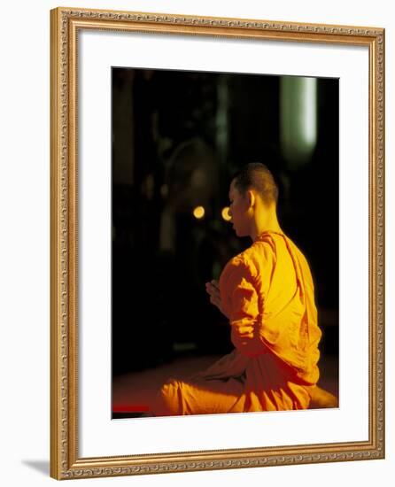 Buddhist Monk at Morning Prayer, Marble Temple, Bangkok, Thailand-Paul Souders-Framed Photographic Print