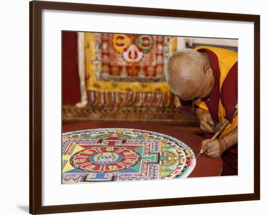 Buddhist Monk Drawing a Mandala, Paris, Ile De France, France, Europe-Godong-Framed Photographic Print