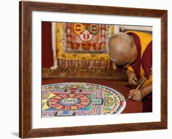 Buddhist Monk Drawing a Mandala, Paris, Ile De France, France, Europe-Godong-Framed Photographic Print