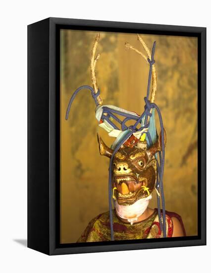 Buddhist Monk in His Colourful Costume and Antelope Mask Waiting During Gangtey Tsechu at Gangte Go-Lee Frost-Framed Premier Image Canvas