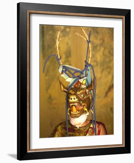 Buddhist Monk in His Colourful Costume and Antelope Mask Waiting During Gangtey Tsechu at Gangte Go-Lee Frost-Framed Photographic Print