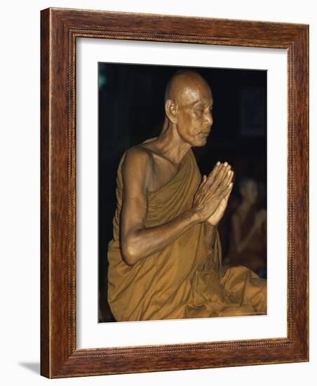 Buddhist Monk Meditating, Wat Suntorn, Bangkok, Thailand, Southeast Asia-John Henry Claude Wilson-Framed Photographic Print