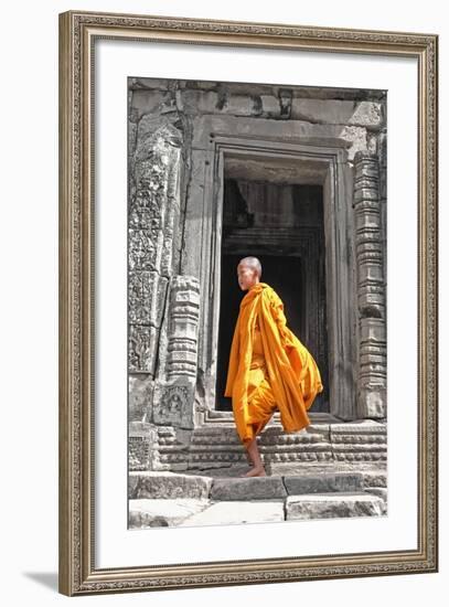 Buddhist Monk on Steps-Steven Boone-Framed Photographic Print