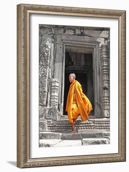 Buddhist Monk on Steps-Steven Boone-Framed Photographic Print