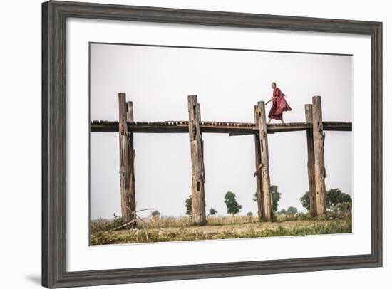 Buddhist Monk on U Bein Teak Bridge, Myanmar (Burma)-Matthew Williams-Ellis-Framed Photographic Print