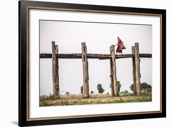 Buddhist Monk on U Bein Teak Bridge, Myanmar (Burma)-Matthew Williams-Ellis-Framed Photographic Print