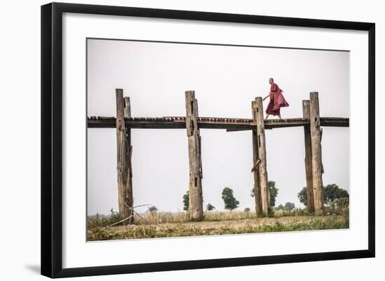 Buddhist Monk on U Bein Teak Bridge, Myanmar (Burma)-Matthew Williams-Ellis-Framed Photographic Print