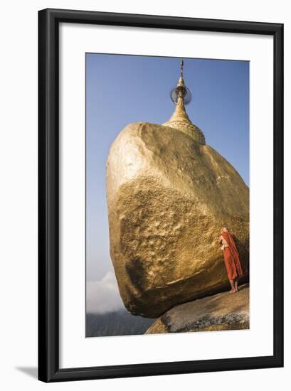 Buddhist Monk Praying at Golden Rock (Kyaiktiyo Pagoda), Mon State, Myanmar (Burma), Asia-Matthew Williams-Ellis-Framed Photographic Print