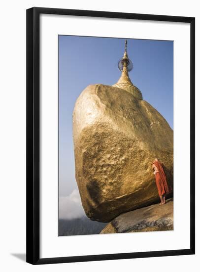 Buddhist Monk Praying at Golden Rock (Kyaiktiyo Pagoda), Mon State, Myanmar (Burma), Asia-Matthew Williams-Ellis-Framed Photographic Print