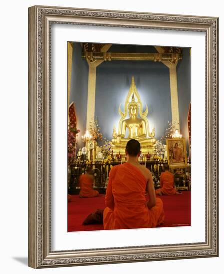 Buddhist Monk Praying, Wat Benchamabophit (Marble Temple), Bangkok, Thailand, Southeast Asia, Asia-Angelo Cavalli-Framed Photographic Print