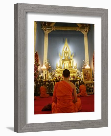 Buddhist Monk Praying, Wat Benchamabophit (Marble Temple), Bangkok, Thailand, Southeast Asia, Asia-Angelo Cavalli-Framed Photographic Print