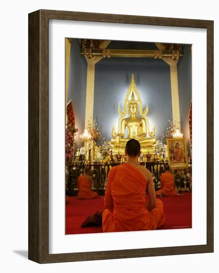 Buddhist Monk Praying, Wat Benchamabophit (Marble Temple), Bangkok, Thailand, Southeast Asia, Asia-Angelo Cavalli-Framed Photographic Print