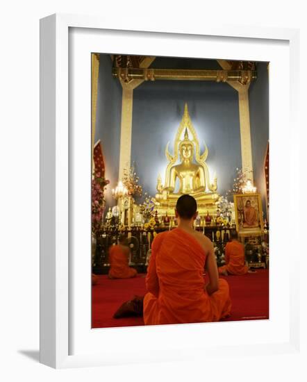 Buddhist Monk Praying, Wat Benchamabophit (Marble Temple), Bangkok, Thailand, Southeast Asia, Asia-Angelo Cavalli-Framed Photographic Print