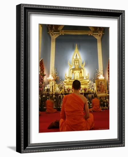 Buddhist Monk Praying, Wat Benchamabophit (Marble Temple), Bangkok, Thailand, Southeast Asia, Asia-Angelo Cavalli-Framed Photographic Print