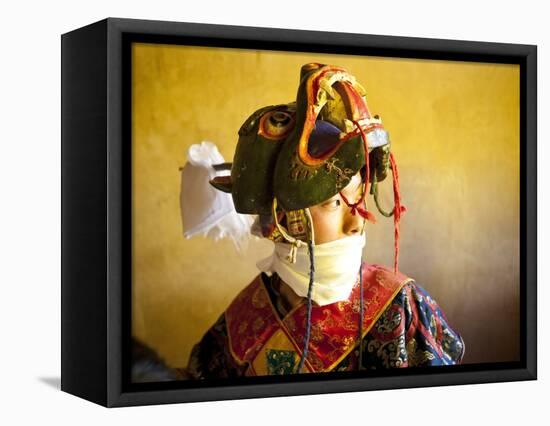 Buddhist Monk Waiting for the Next Dance During Gangtey Tsechu at Gangte Goemba, Gangte, Phobjikha -Lee Frost-Framed Premier Image Canvas