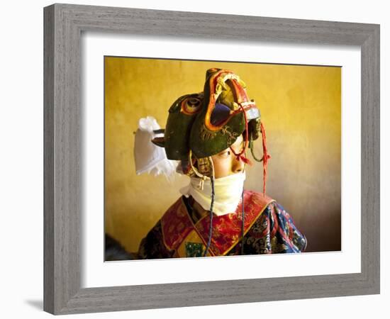 Buddhist Monk Waiting for the Next Dance During Gangtey Tsechu at Gangte Goemba, Gangte, Phobjikha -Lee Frost-Framed Photographic Print