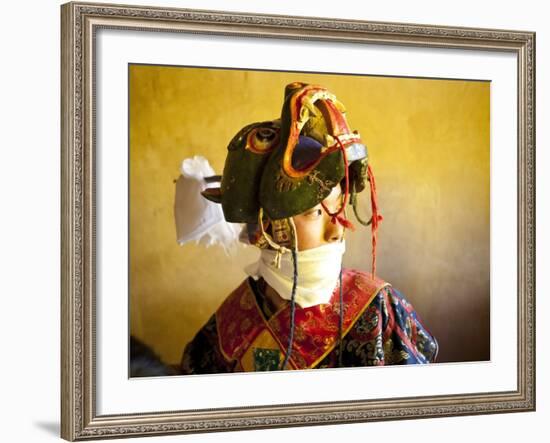 Buddhist Monk Waiting for the Next Dance During Gangtey Tsechu at Gangte Goemba, Gangte, Phobjikha -Lee Frost-Framed Photographic Print