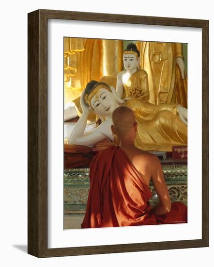 Buddhist Monk Worshipping, Shwedagon Paya (Shwe Dagon Pagoda), Yangon (Rangoon), Myanmar (Burma)-Gavin Hellier-Framed Photographic Print