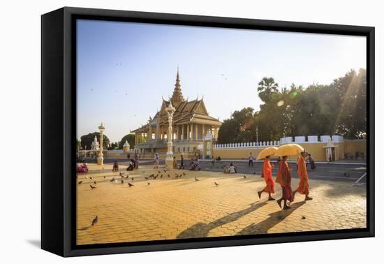 Buddhist Monks at a Square in Front of the Royal Palace, Phnom Penh, Cambodia, Indochina-Yadid Levy-Framed Premier Image Canvas