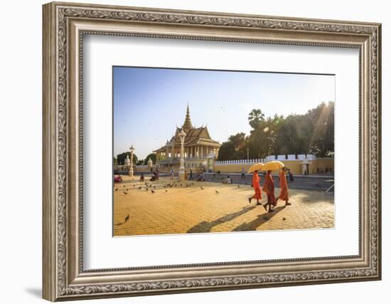 Buddhist Monks at a Square in Front of the Royal Palace, Phnom Penh, Cambodia, Indochina-Yadid Levy-Framed Photographic Print