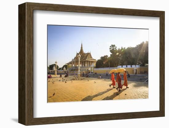Buddhist Monks at a Square in Front of the Royal Palace, Phnom Penh, Cambodia, Indochina-Yadid Levy-Framed Photographic Print